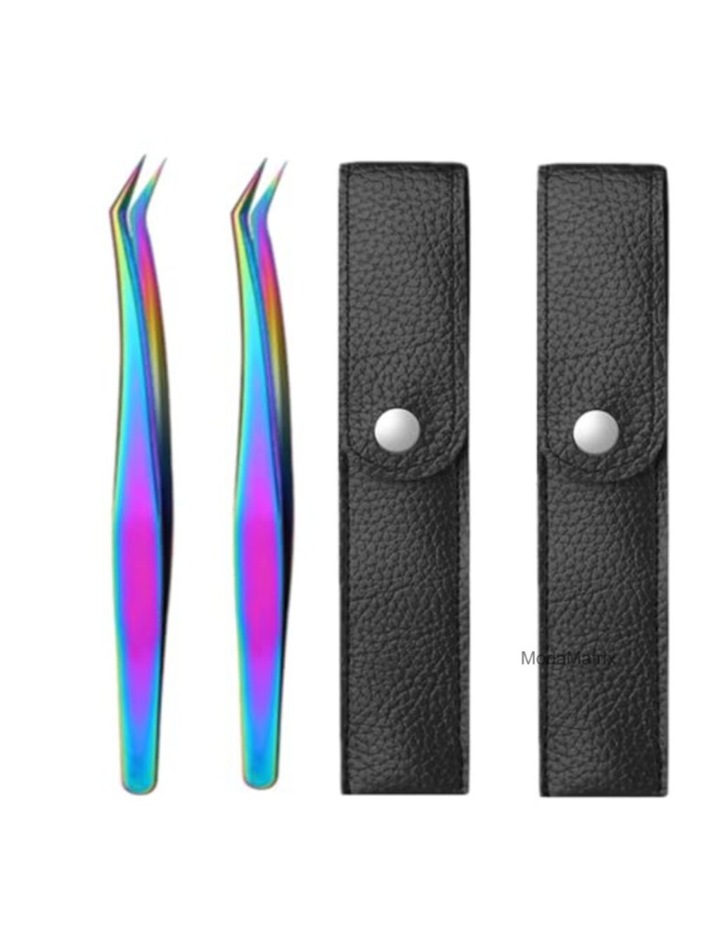 2 Pack Stainless Steel Craft Tweezers with Leather Bags for Eyelash Extensions